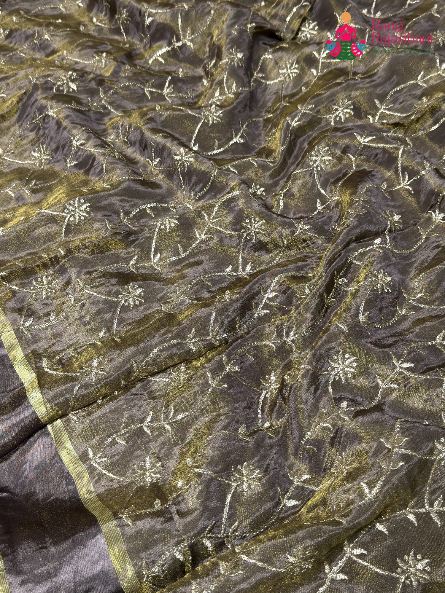Beige Pure Tissue Silk Zari Embroidery Saree for Wedding Guest | Elegant Edit