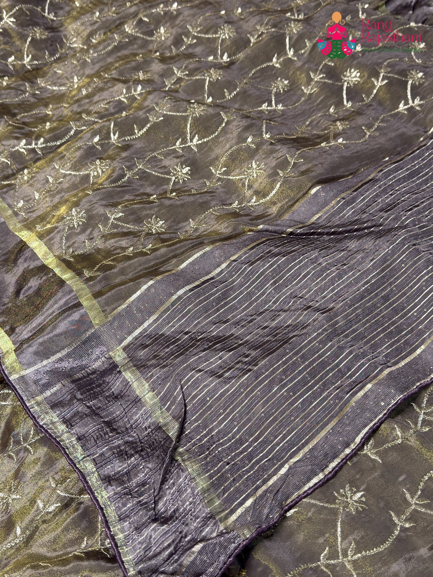 Beige Pure Tissue Silk Zari Embroidery Saree for Wedding Guest | Elegant Edit