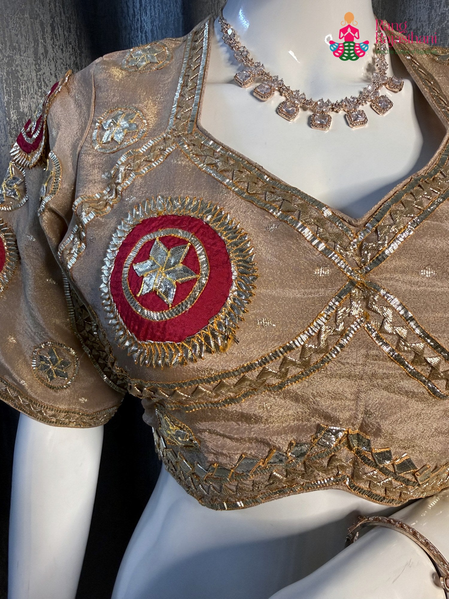 Beige Pure Upada Silk Gota Patti Blouse for Wedding Guest | Designer Collection
