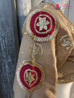 Beige Pure Upada Silk Gota Patti Blouse for Wedding Guest | Designer Collection