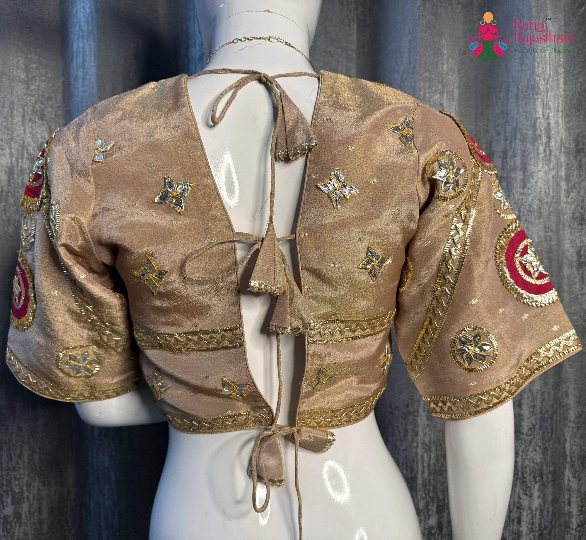 Beige Pure Upada Silk Gota Patti Blouse for Wedding Guest | Designer Collection