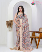 Cream PureSilk Party saree with Zari from Rang Rajasthani