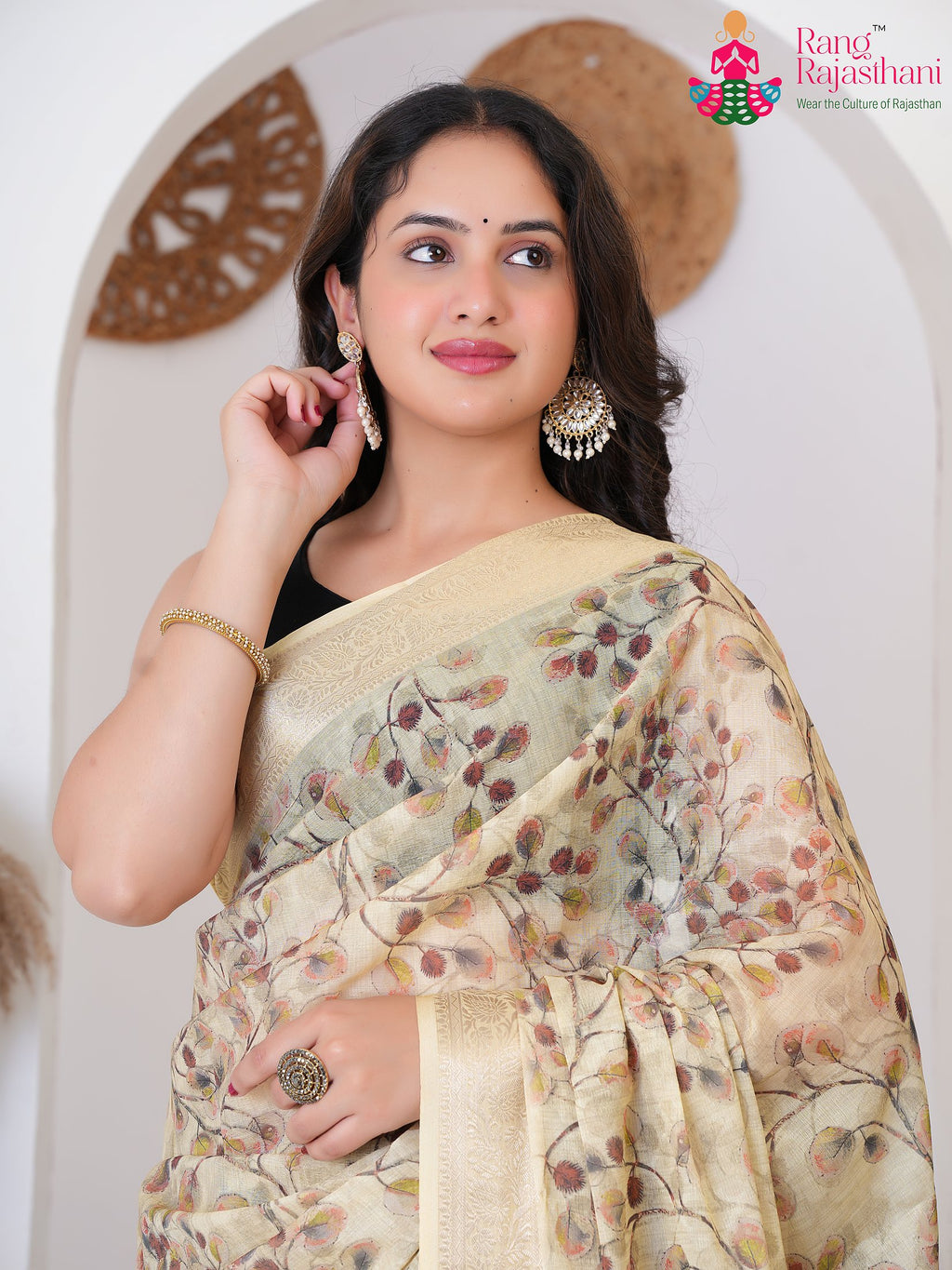 Yellow Imported saree with Printed close up detailing