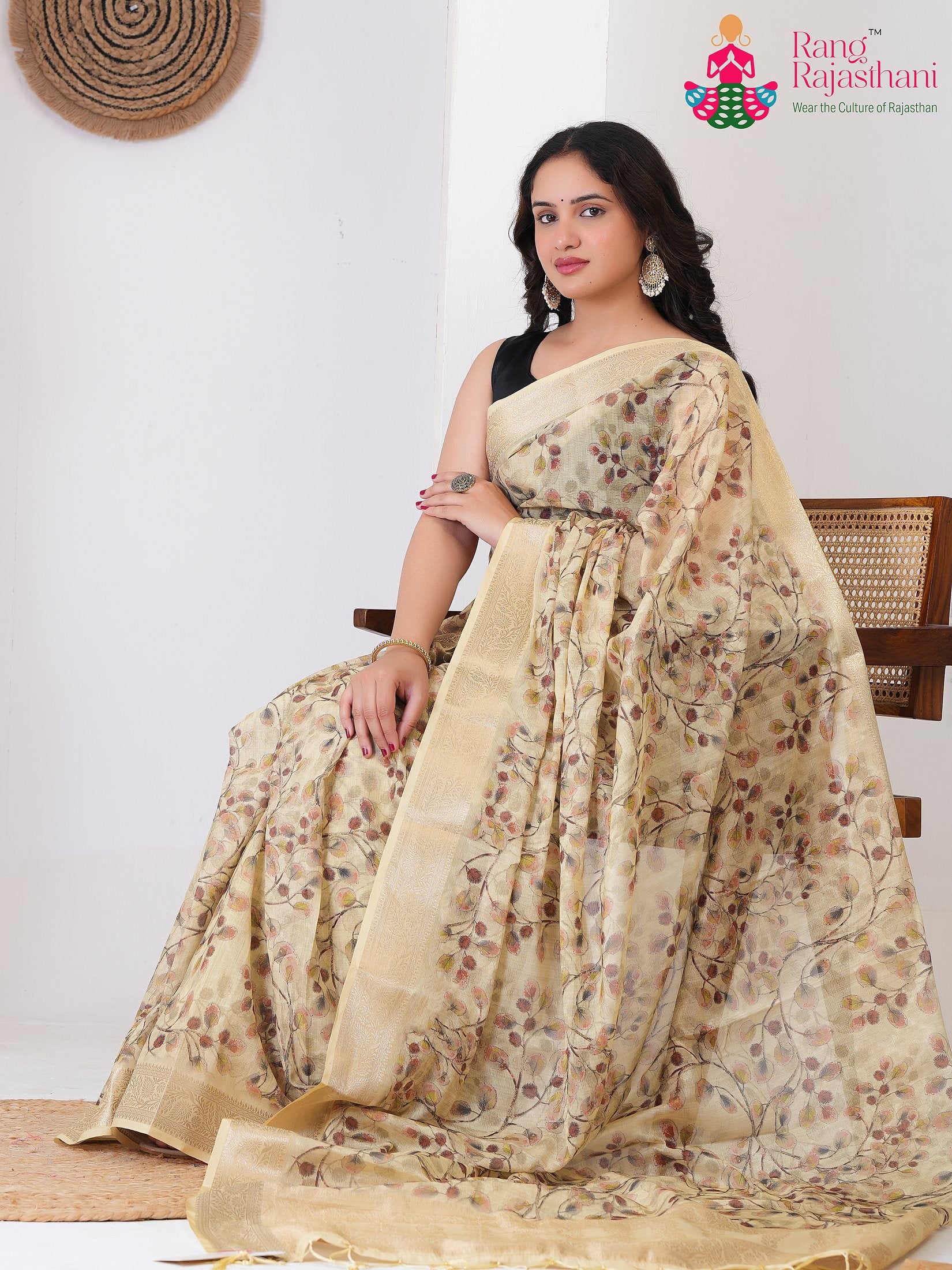 Yellow Imported saree with Printed pallu detailing