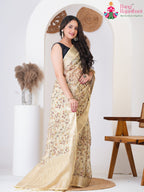 Yellow Imported saree with Printed side drape view