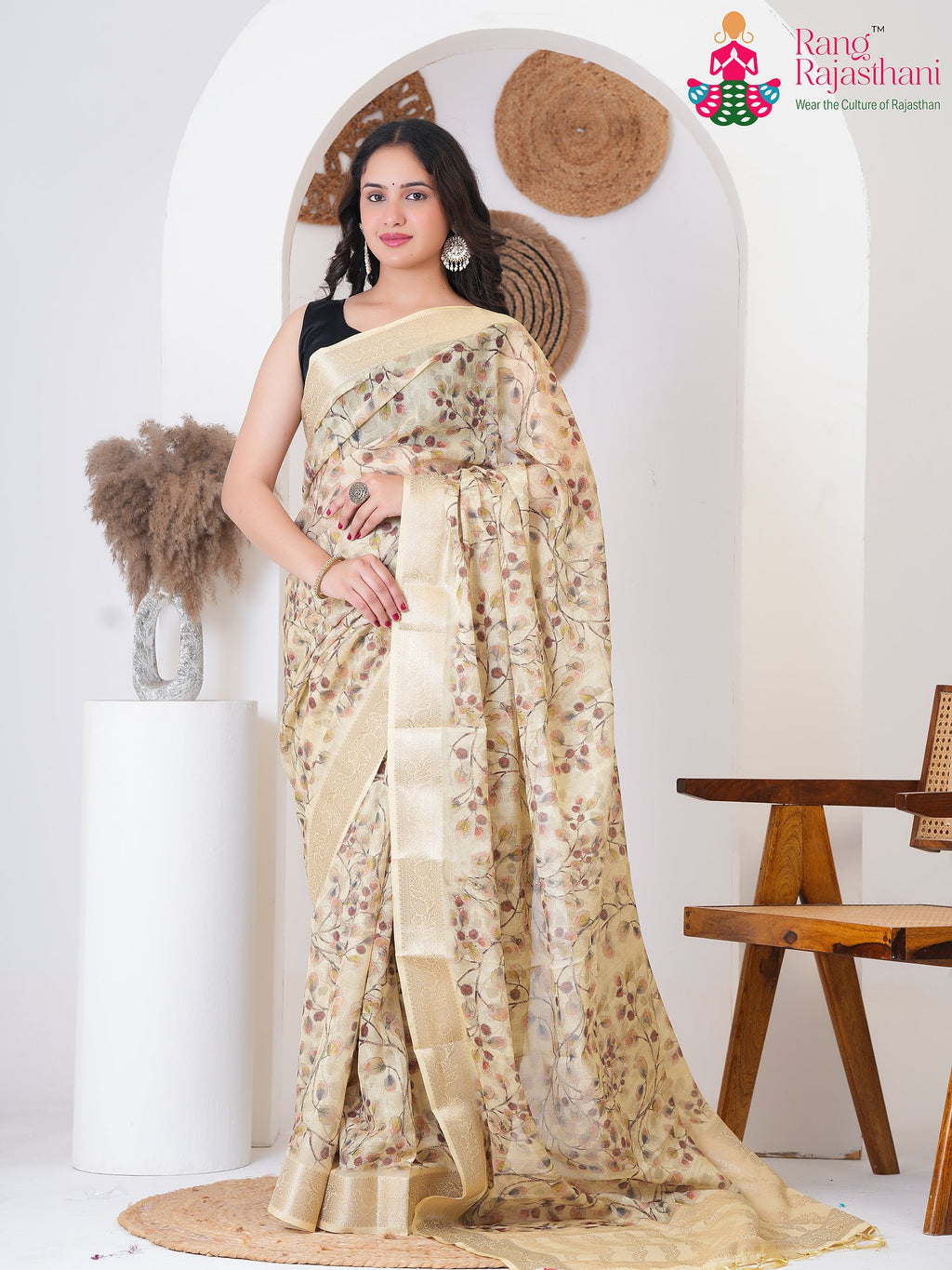 Yellow Imported officeParty saree with Printed from Rang Rajasthani