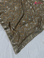 pallu detailing of beige synthetic hand embellishment saree