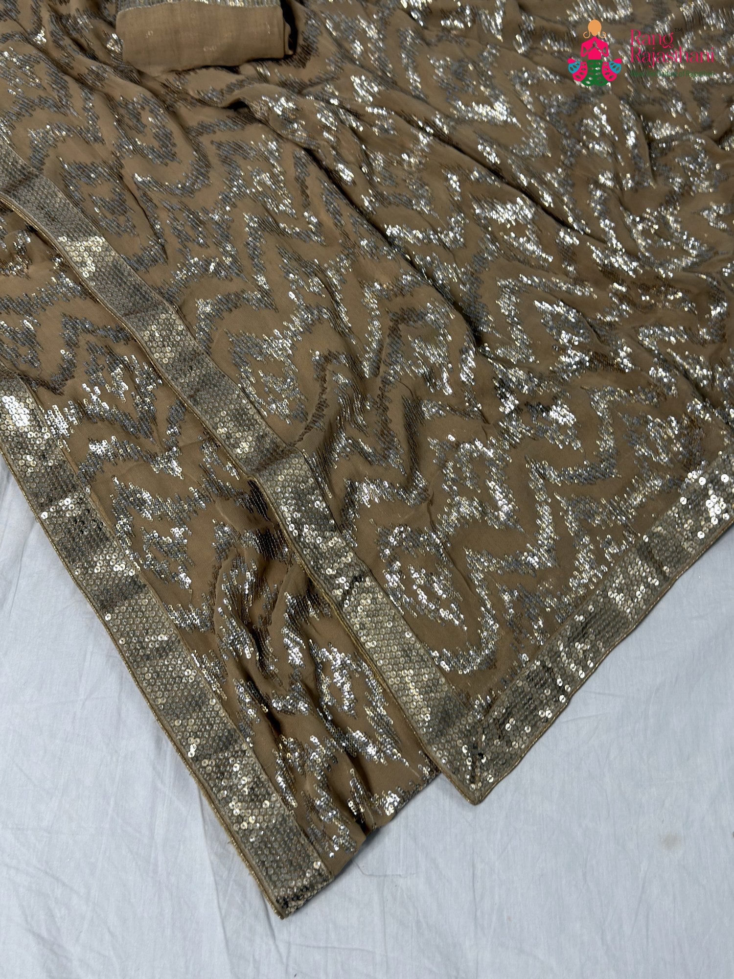 border detailing of beige synthetic hand embellishment saree