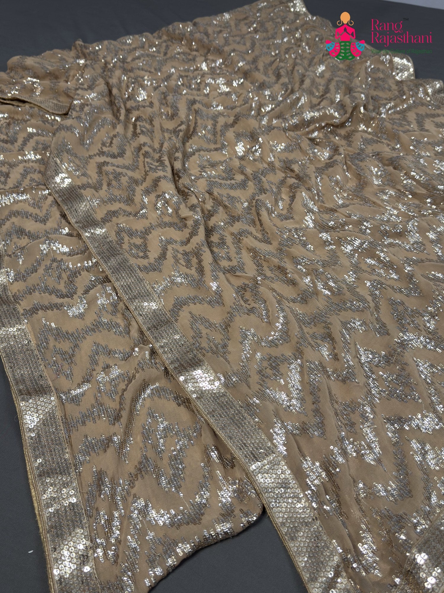 Beige Synthetic Hand Embellishment Saree for Bridal | Signature Look