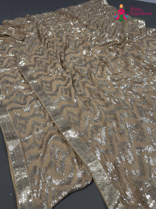 Beige Synthetic Hand Embellishment Saree for Bridal | Signature Look