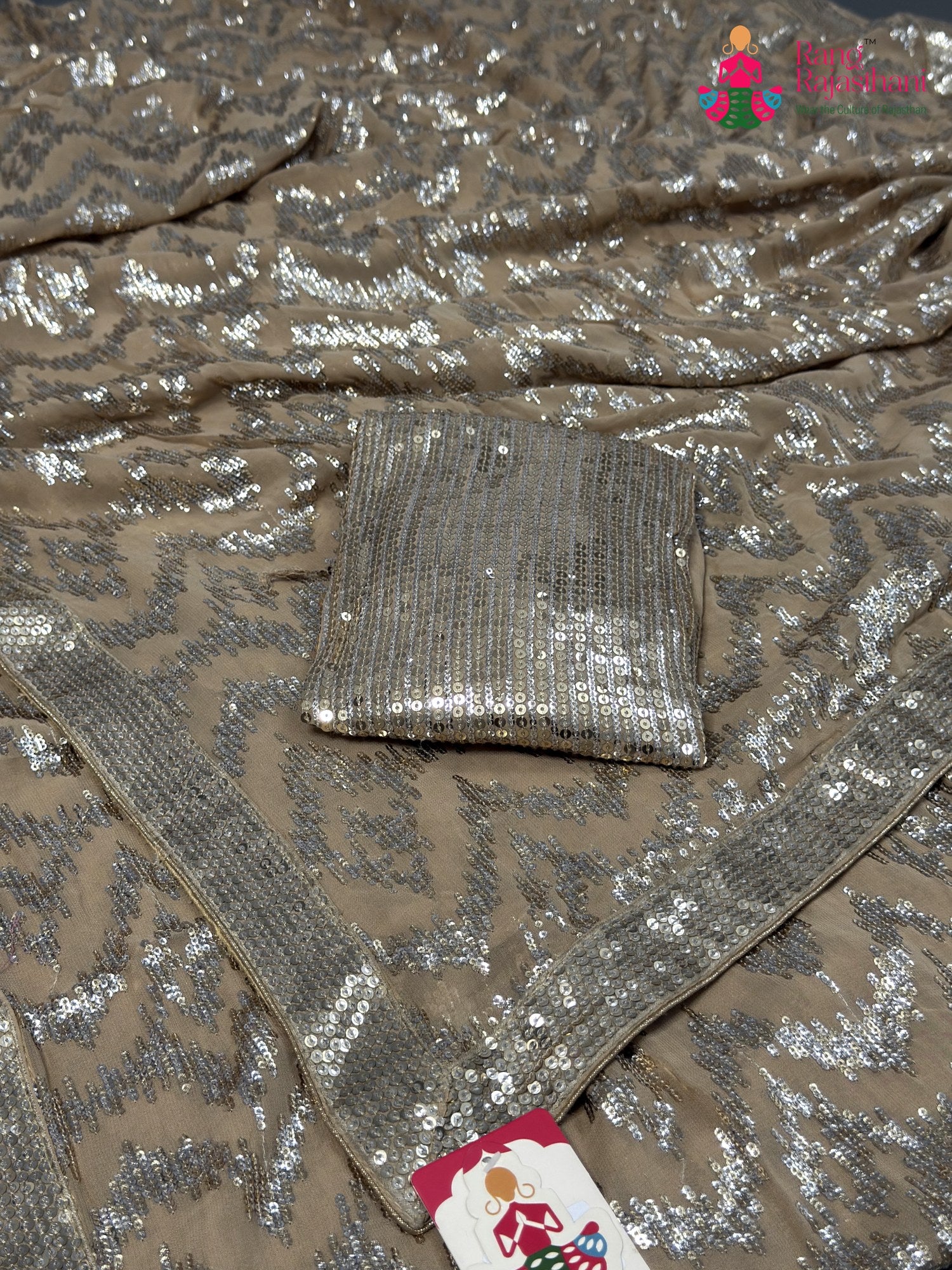 Beige Synthetic Hand Embellishment Saree for Bridal | Signature Look