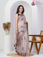Mustard Imported saree with Printed side drape view