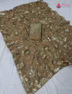 pallu detailing of beige synthetic sequin saree