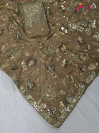 close up detailing of beige synthetic sequin saree