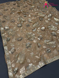 pallu detailing of beige synthetic sequin saree