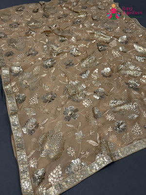 Beige Art Georgette Sequin Saree for Bridal | Shop Latest