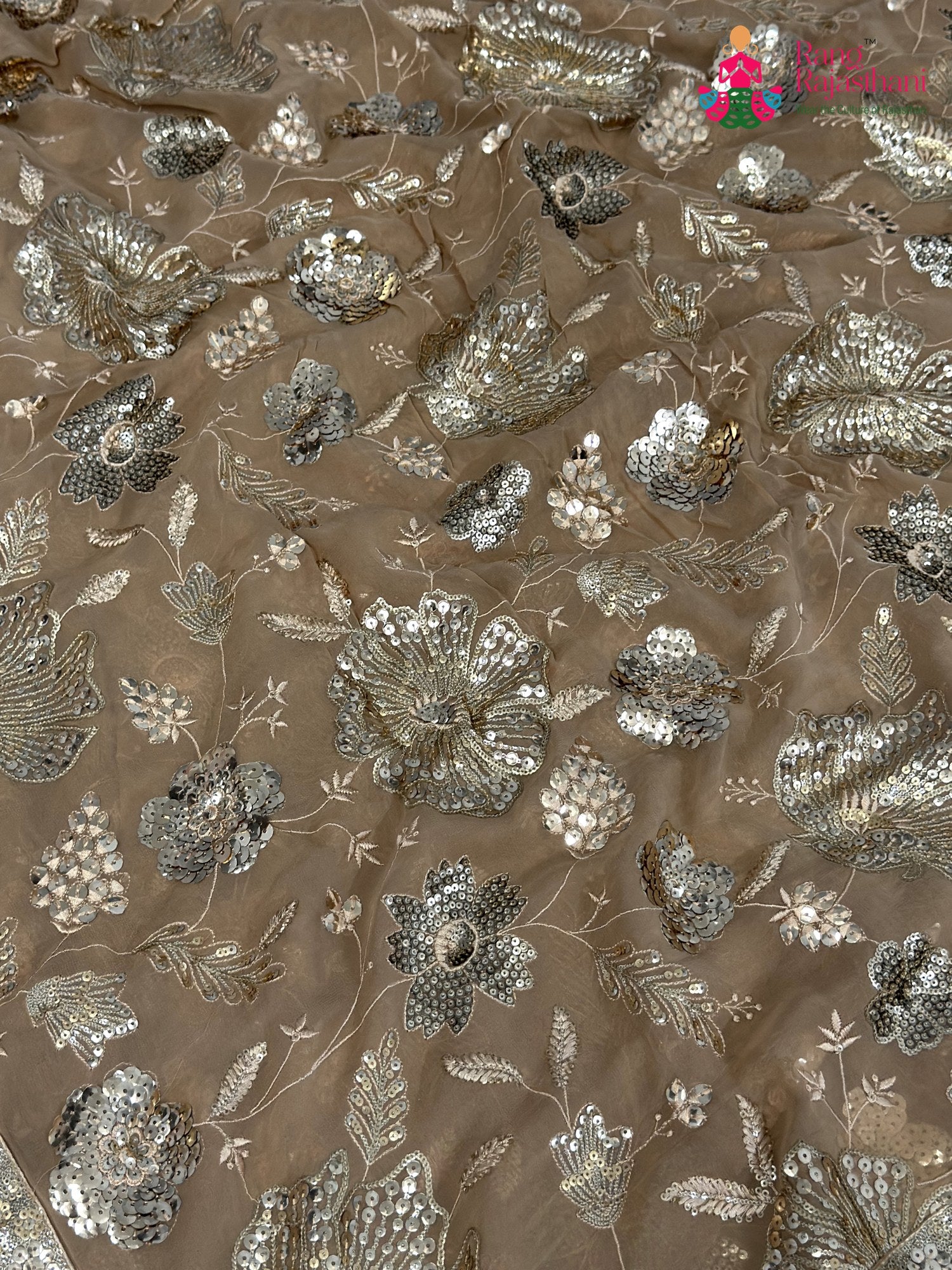 Beige Synthetic Sequin Saree for Bridal | Signature Drape