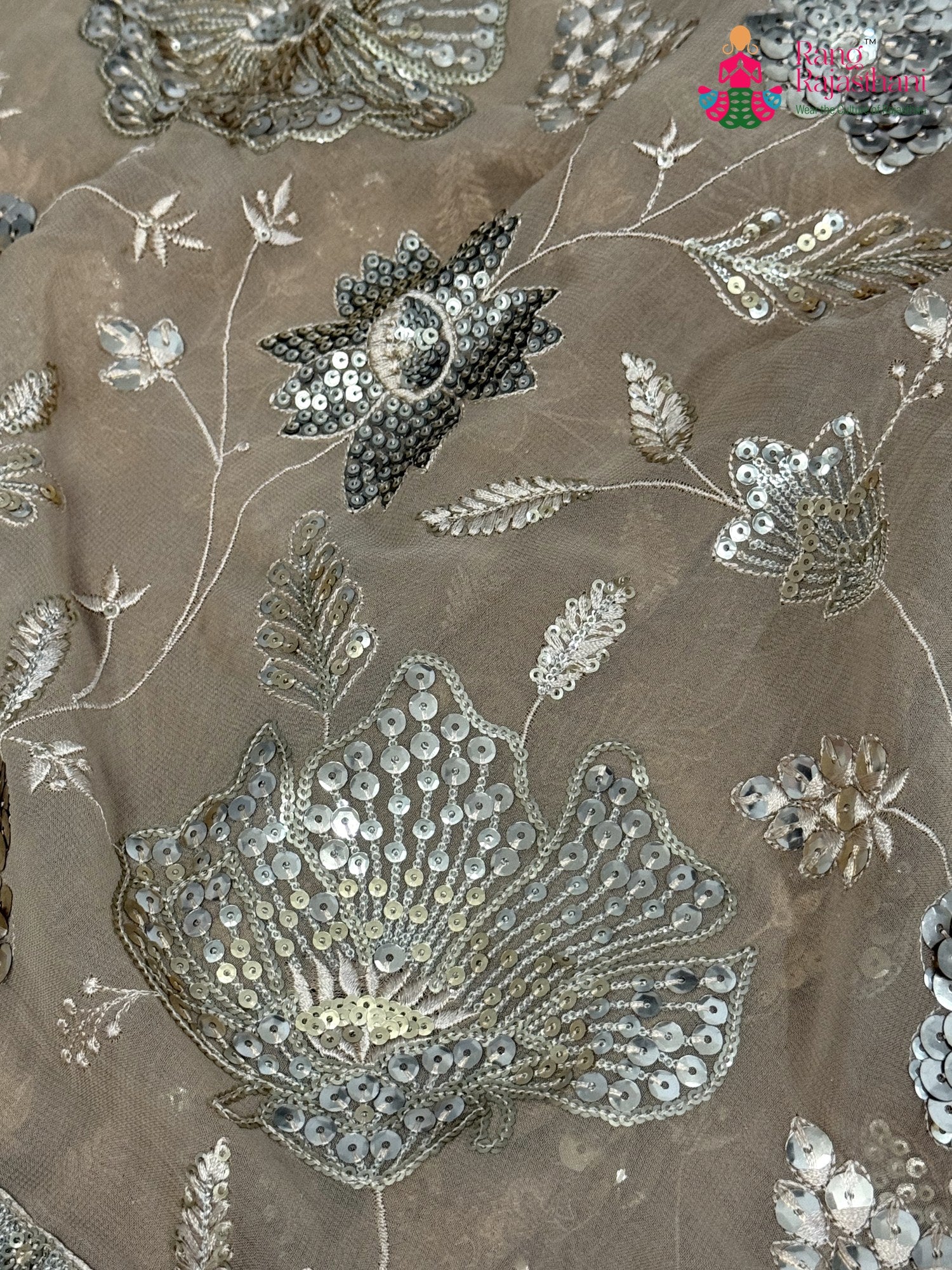 Beige Synthetic Sequin Saree for Bridal | Signature Drape