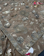 Beige Synthetic Sequin Saree for Bridal | Signature Drape
