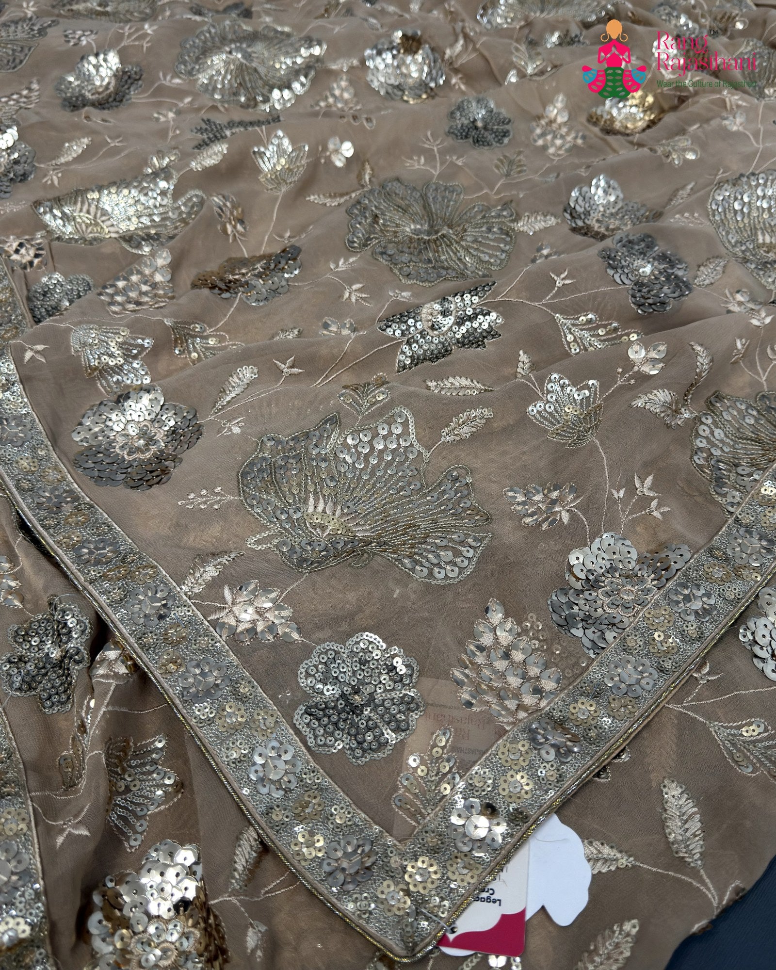 Beige Synthetic Sequin Saree for Bridal | Signature Drape