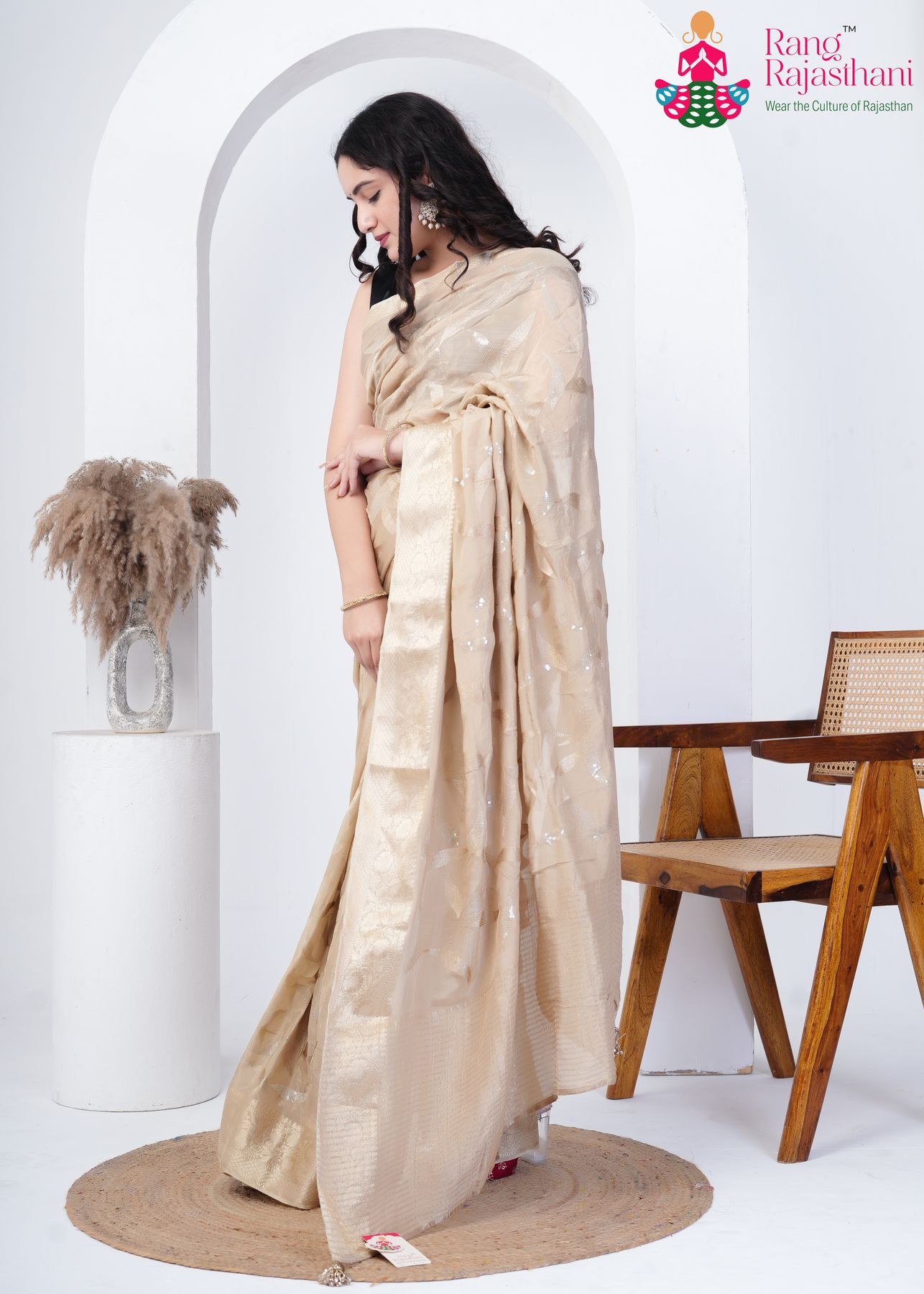Beige Dola Silk Soft shine Saree : Dulhan Royale