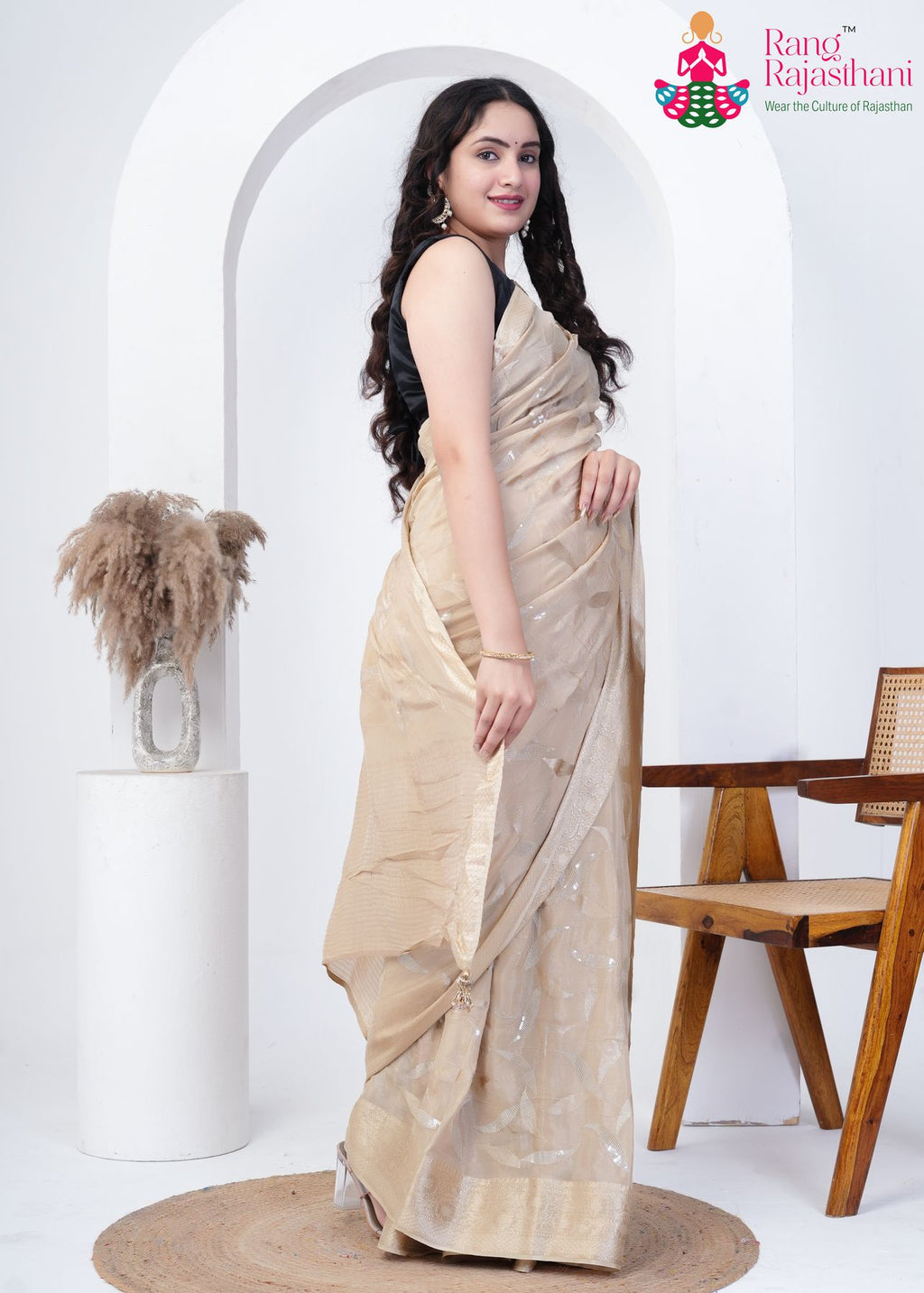 Beige Dola Silk Soft shine Saree : Dulhan Royale