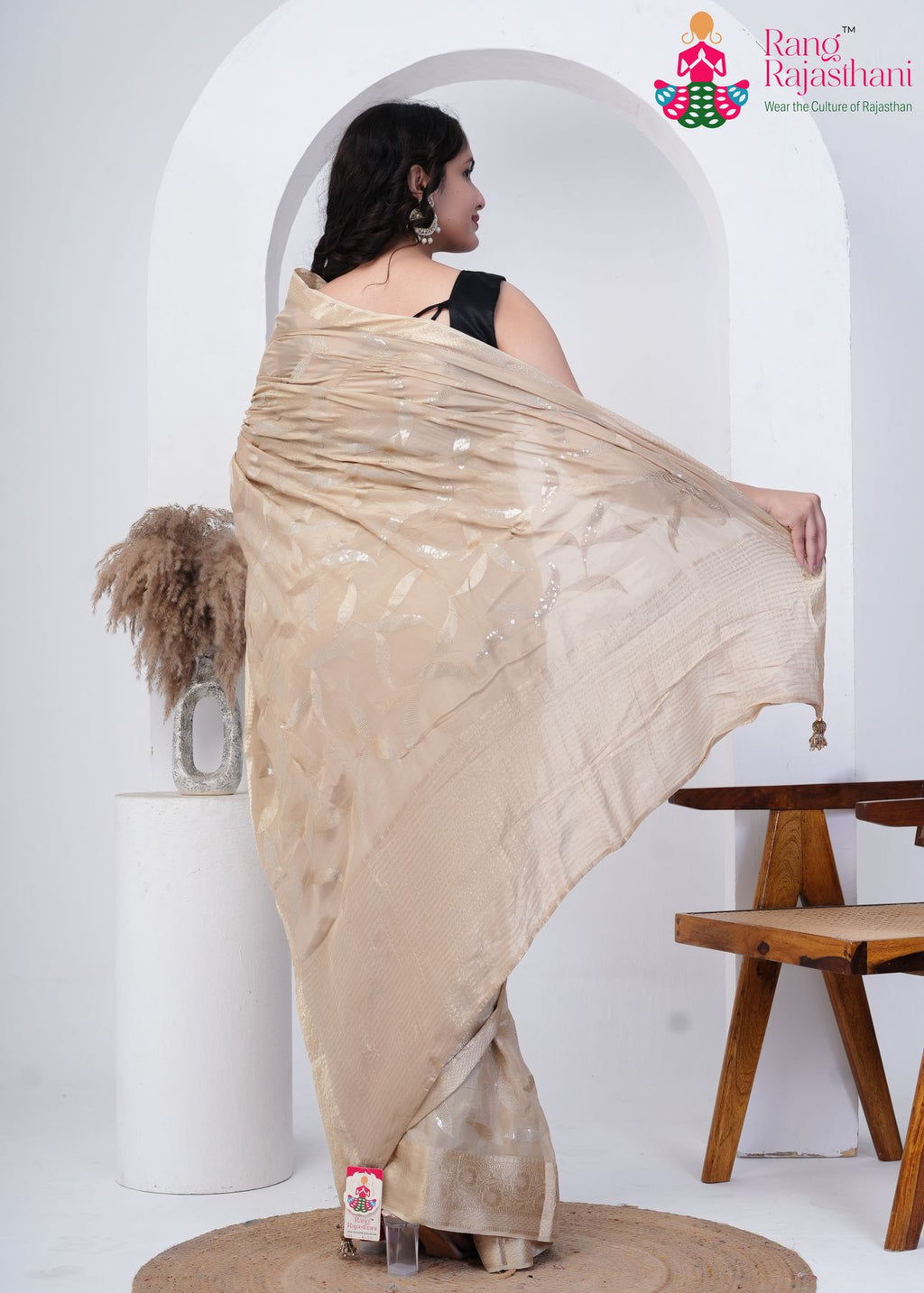 Beige Dola Silk Soft shine Saree : Dulhan Royale