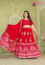 Red Gaji Silk saree with Gotta Patti Work side drape view