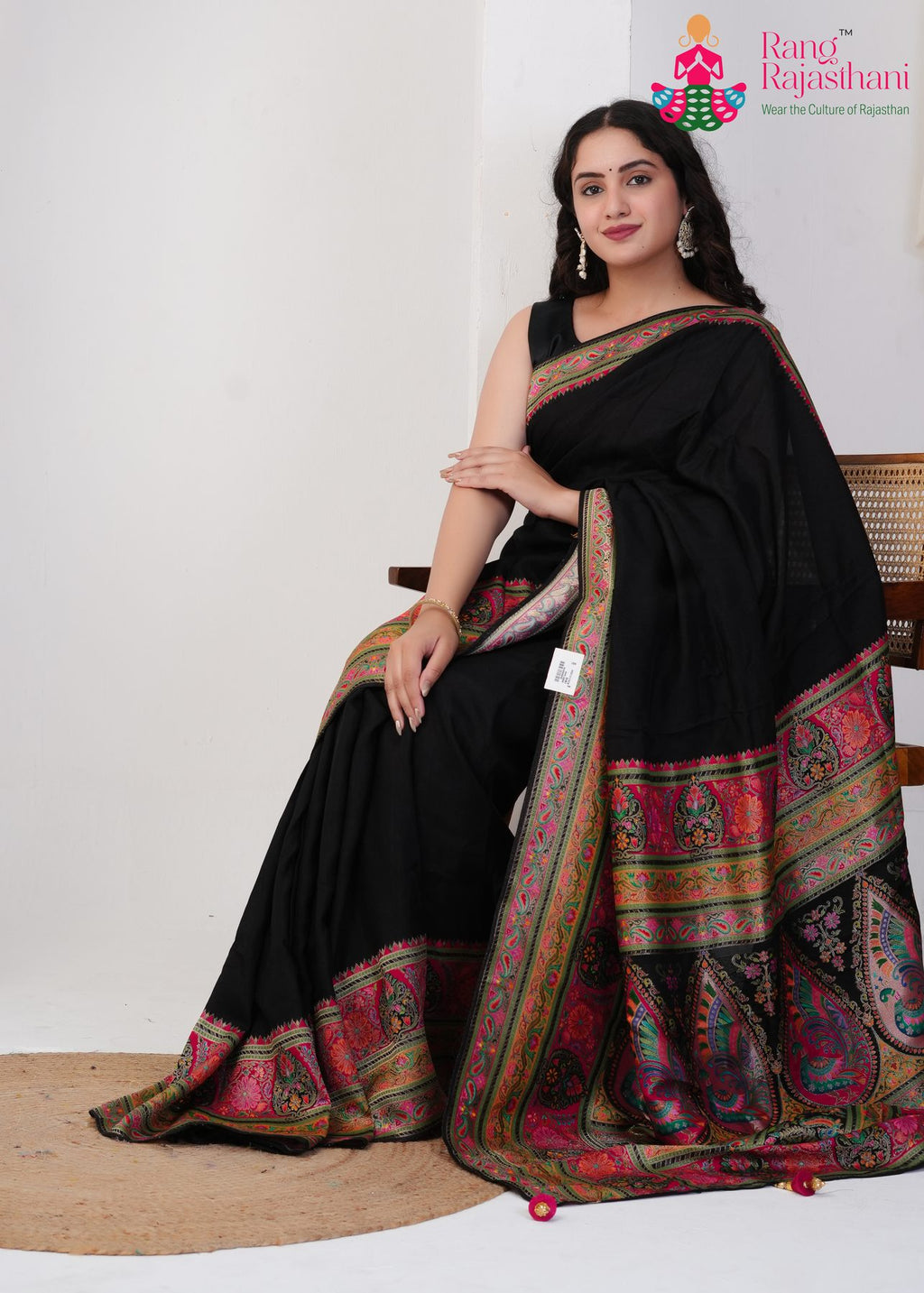 Black Pure Silk saree with Handcrafted pleats view
