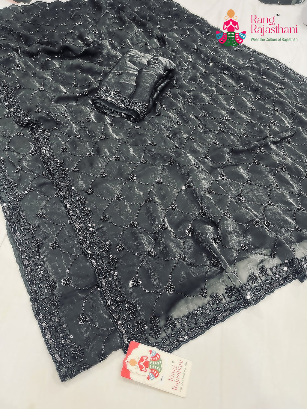 black art silk sequin saree  for wedding reception by Rang Rajasthani