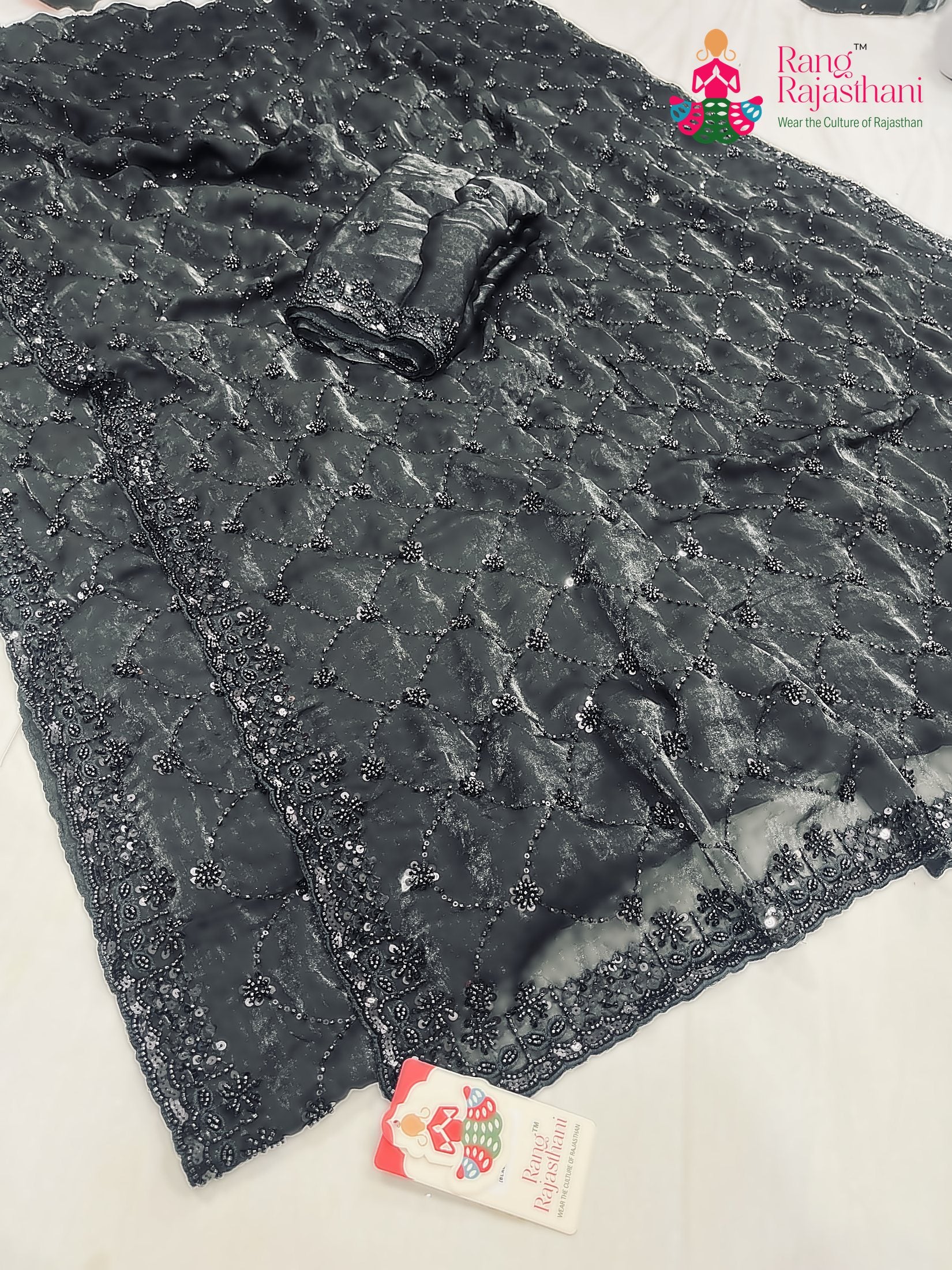 black art silk sequin saree  for wedding reception by Rang Rajasthani
