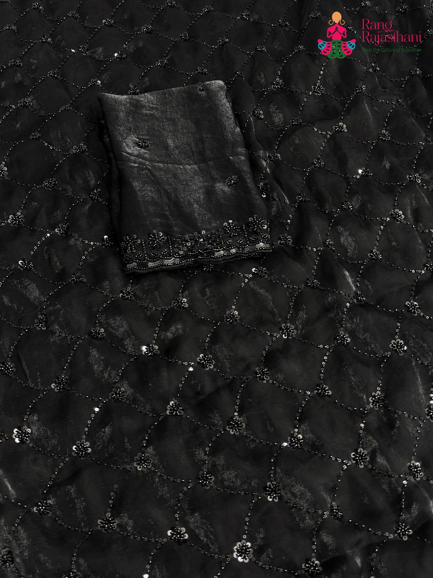 Black Synthetic Hand Embellishment Saree for Wedding Reception | Shop Latest