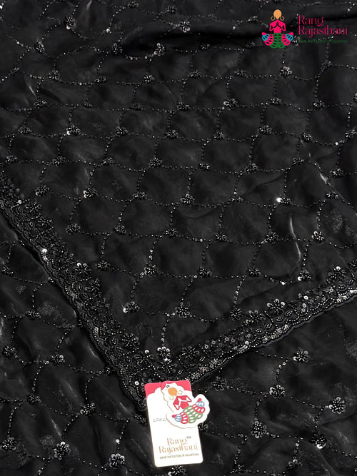 Black Synthetic Hand Embellishment Saree for Wedding Reception | Shop Latest