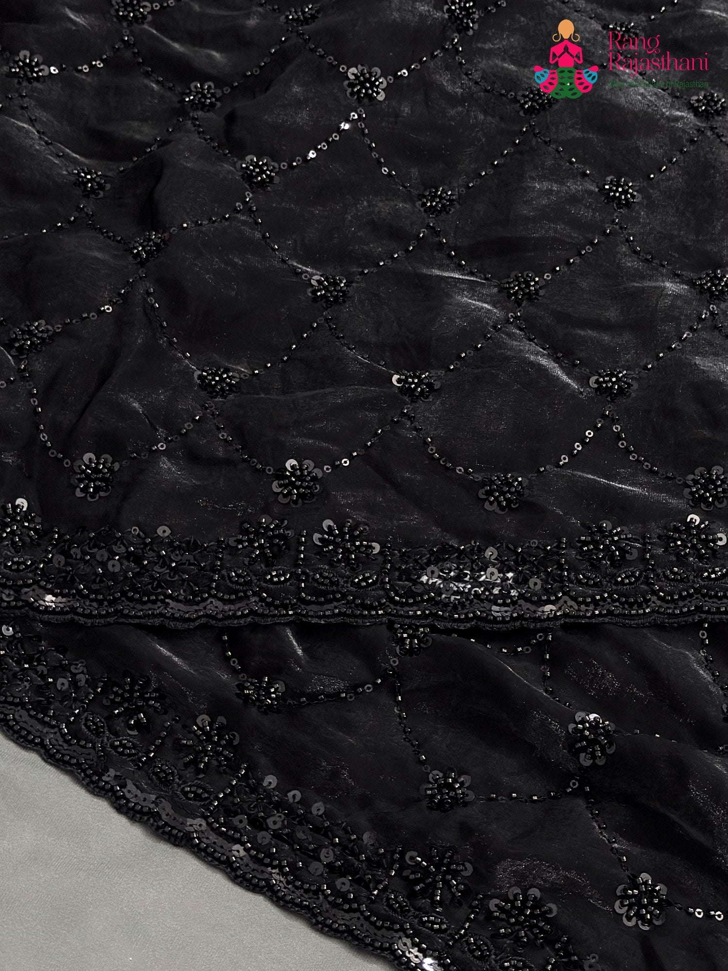 Black Synthetic Hand Embellishment Saree for Wedding Reception | Shop Latest