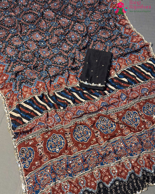Black Chinnon Ajrakh Print Saree for Wedding Reception | Premium Pick