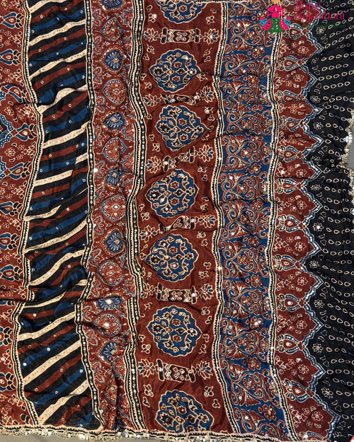 Black Chinnon Ajrakh Print Saree for Wedding Reception | Premium Pick