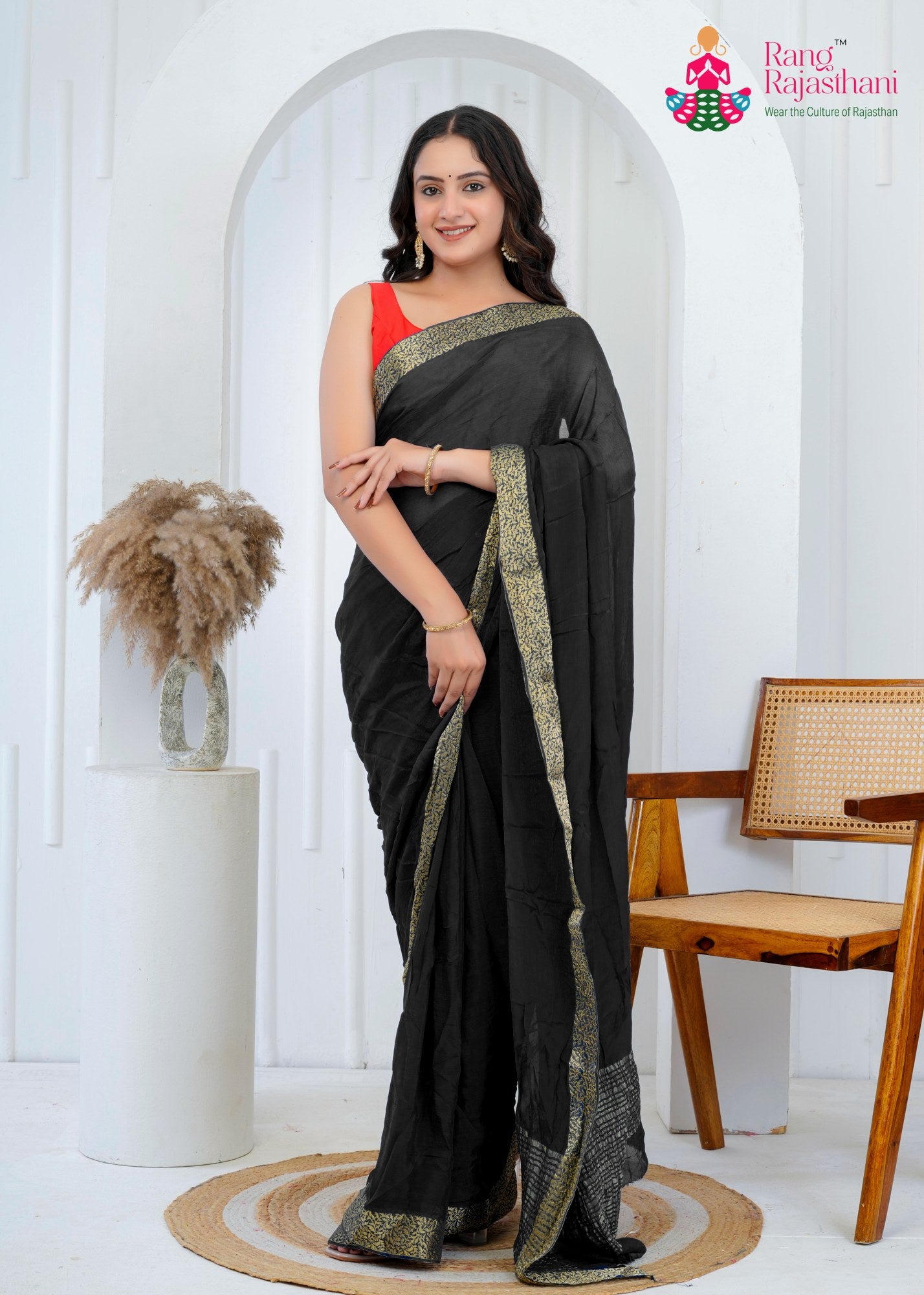 Black Chinnon Plain Saree for Wedding Guest | Trending Pick
