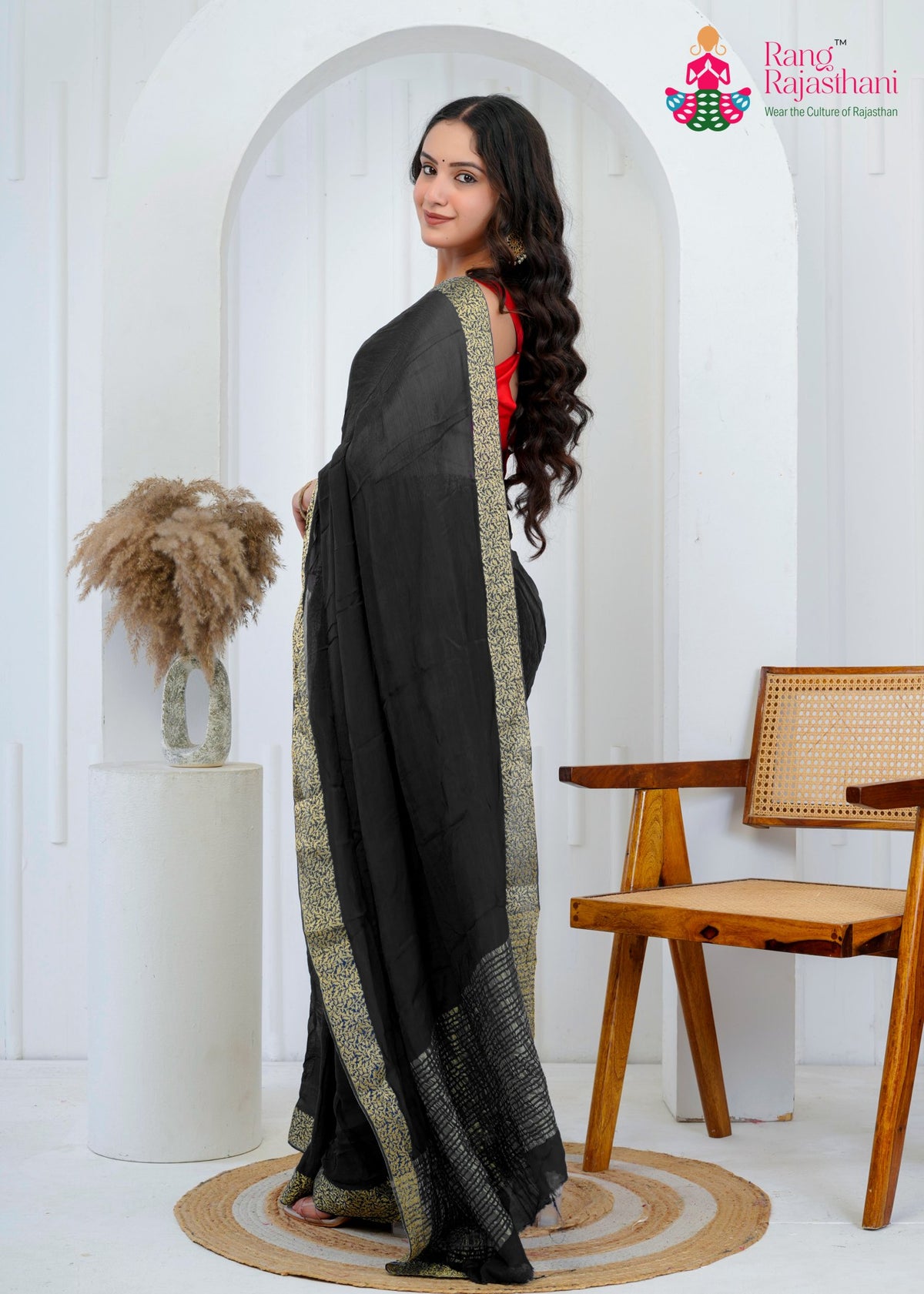 Black Chinnon Plain Saree for Wedding Guest | Trending Pick