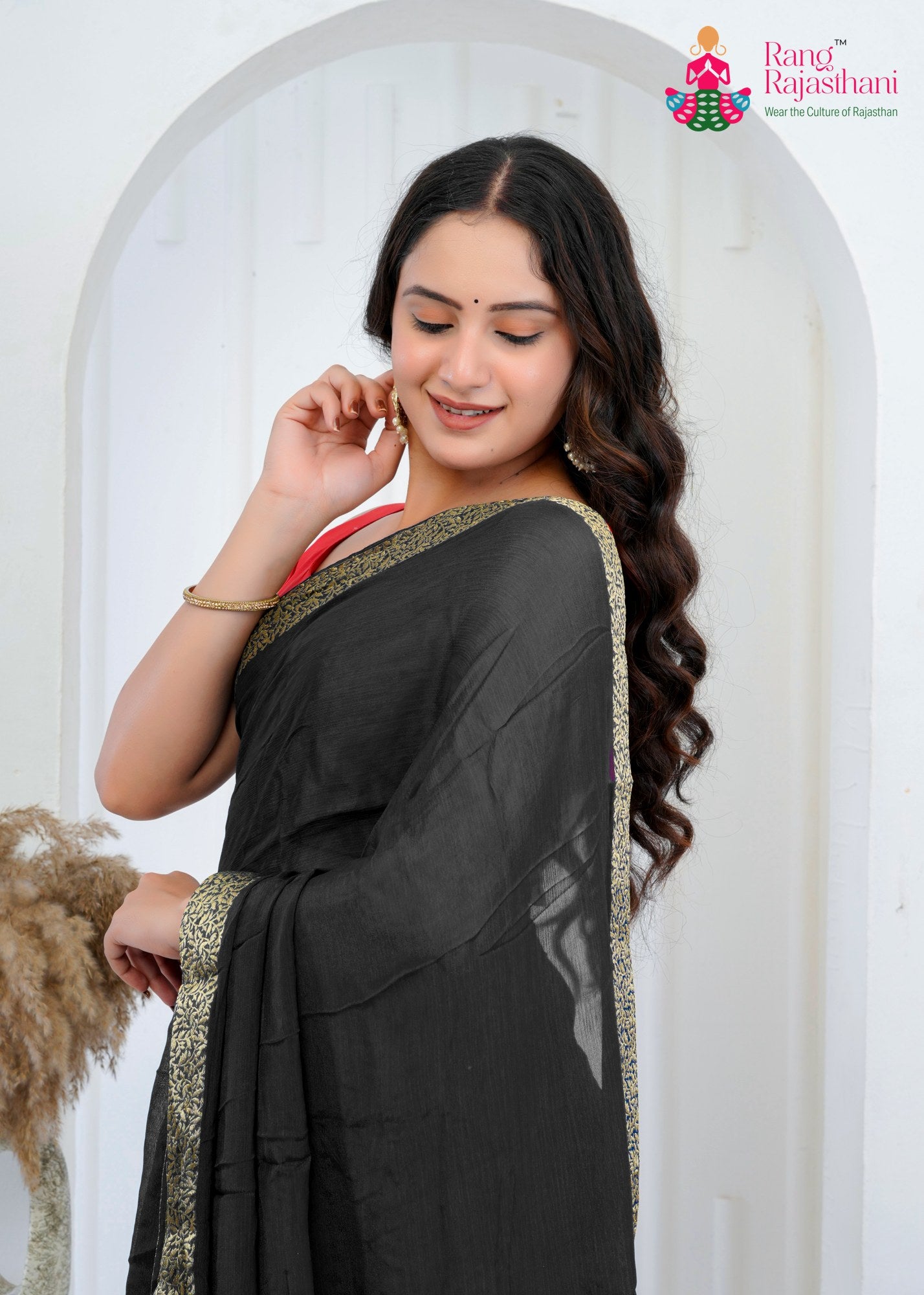 Black Chinnon Plain Saree for Wedding Guest | Trending Pick