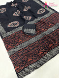 Black Cotton Block Print Saree for Casual | Wedding Pick