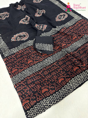 Black Cotton Block Print Saree for Casual | Handcrafted Pick