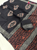 complete look of black cotton block print saree