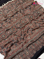 complete look of black modal ajrakh print saree