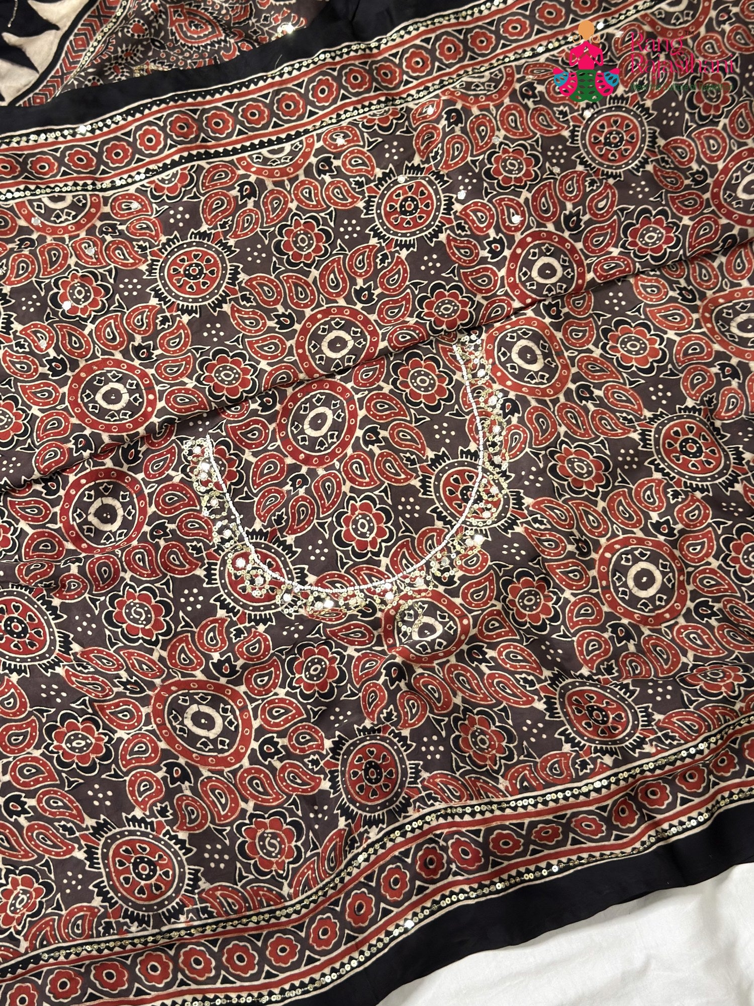 another angle of black modal ajrakh print saree