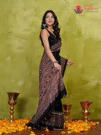close up view of black modal ajrakh print saree