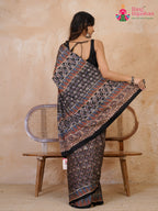 border detail of black modal ajrakh print saree