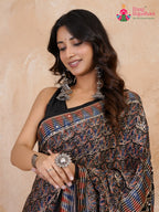 design pattern of black modal ajrakh print saree