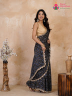 pallu detailing of black modal ajrakh print saree