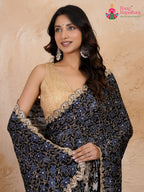 another angle of black modal ajrakh print saree