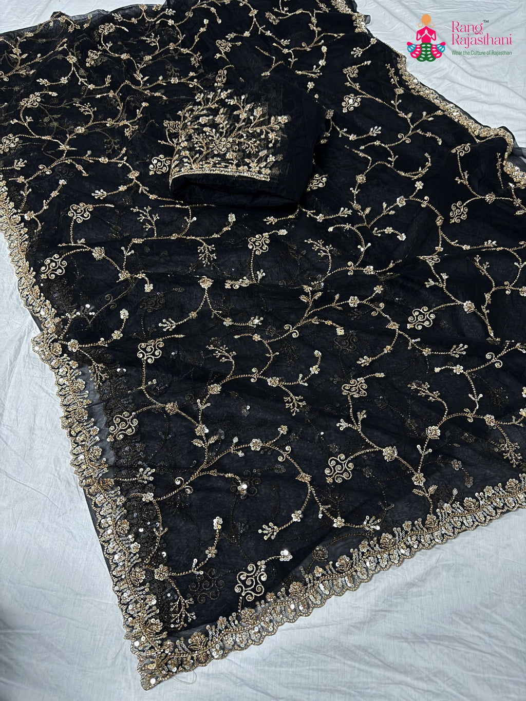 black net hand embellishment saree by Rang Rajasthani